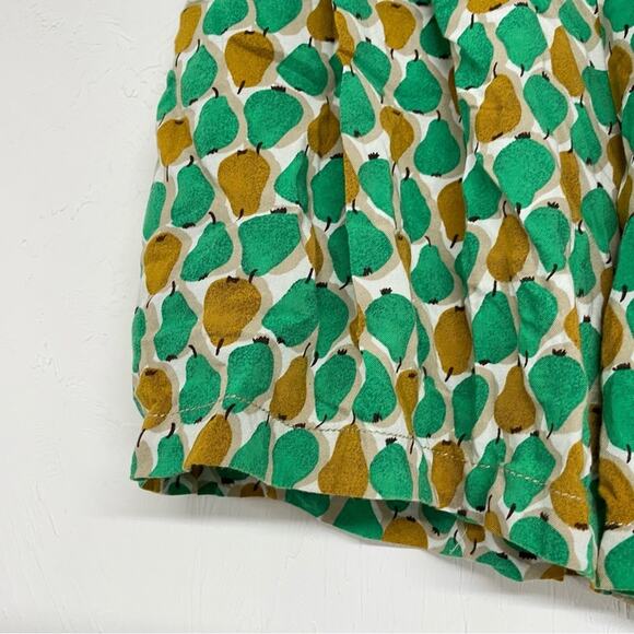 Daughters Liberation Anthropologie Green Yellow Pear Print Tie Dress Shorts 00 - Picture 2 of 10